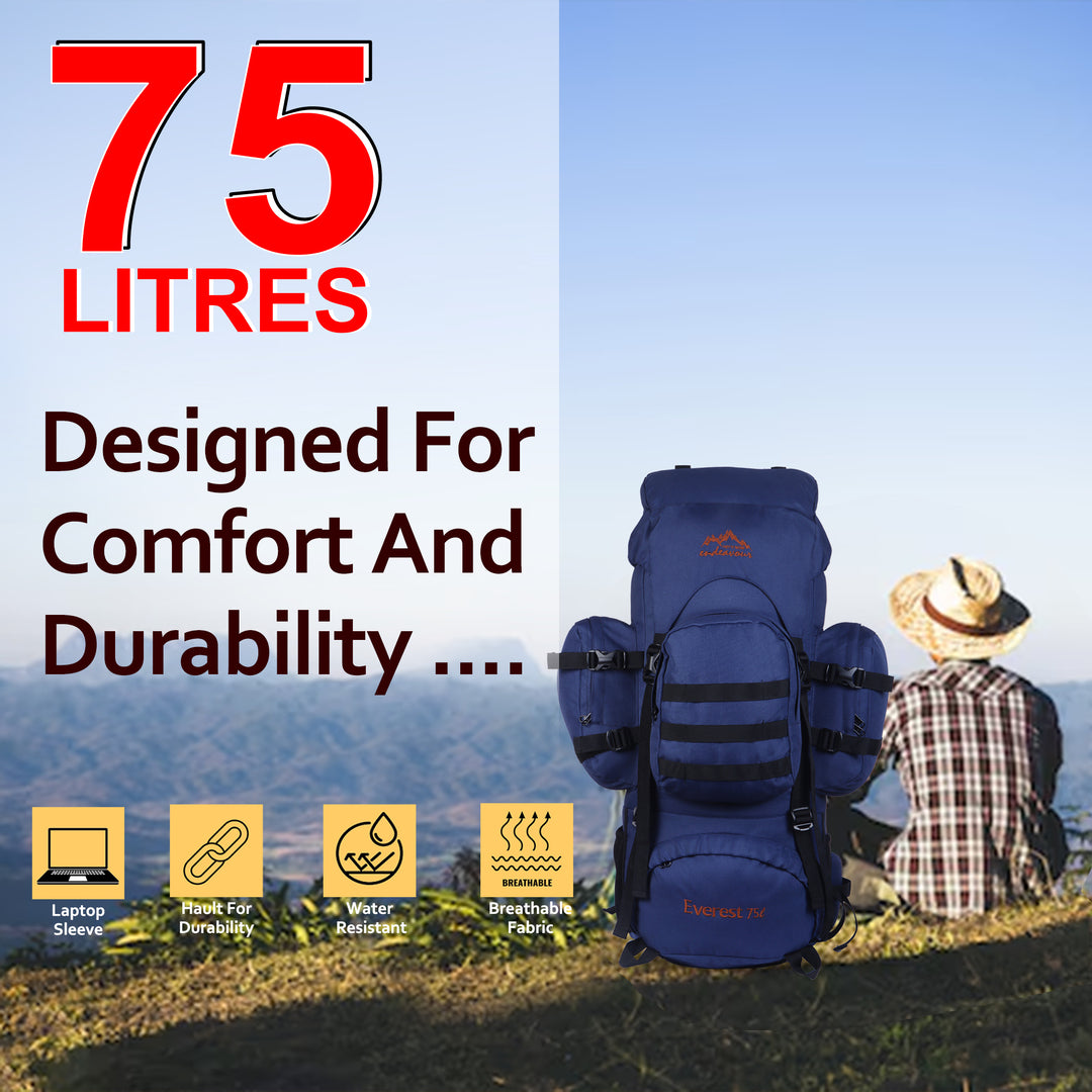 Endeavour Everest Military Rucksack For Hiking/Camping/Trekking with Rain Cover/Shoe & Laptop Compartment - 75 Ltr