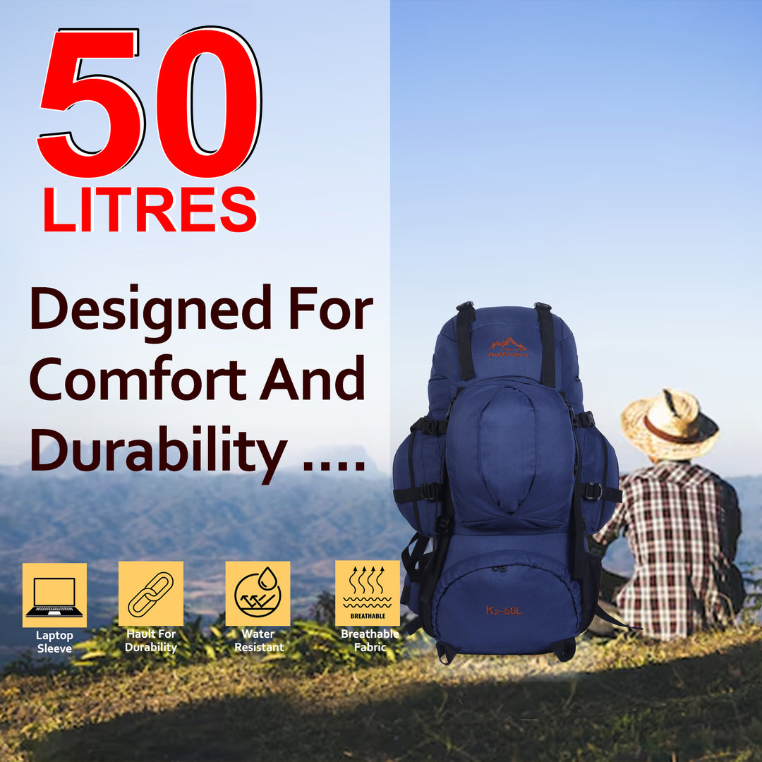 Endeavour K2 Military Rucksack For Hiking/Camping/Trekking with Rain Cover/Shoe & Laptop Compartment - 50 Ltr