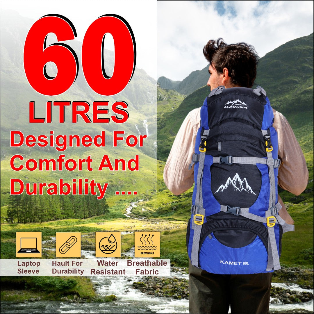 Endeavour Kamet Rucksack For Hiking/Camping/Trekking with Rain Cover/Shoe & Laptop Compartment - 60 Ltr