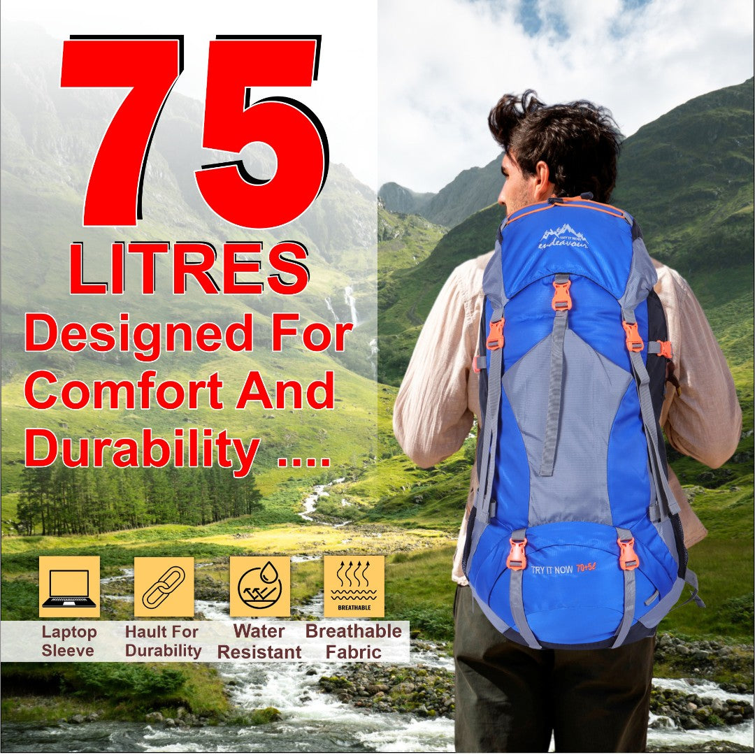 Endeavour Mount Rucksack For Hiking/Camping/Trekking with Rain Cover/Shoe & Laptop Compartment - 75 Ltr