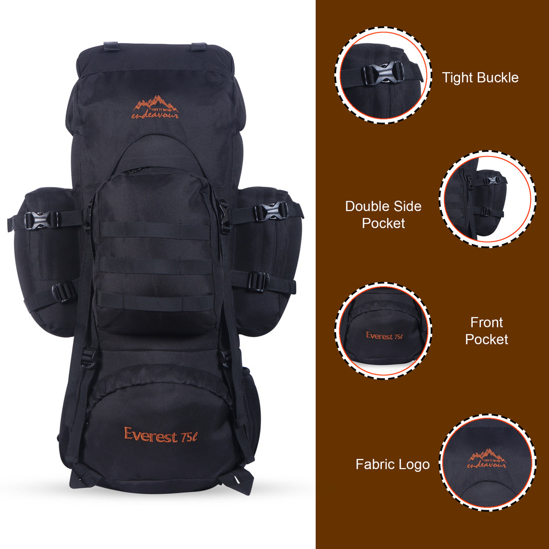 Endeavour Everest Military Rucksack For Hiking/Camping/Trekking with Rain Cover/Shoe & Laptop Compartment - 75 Ltr