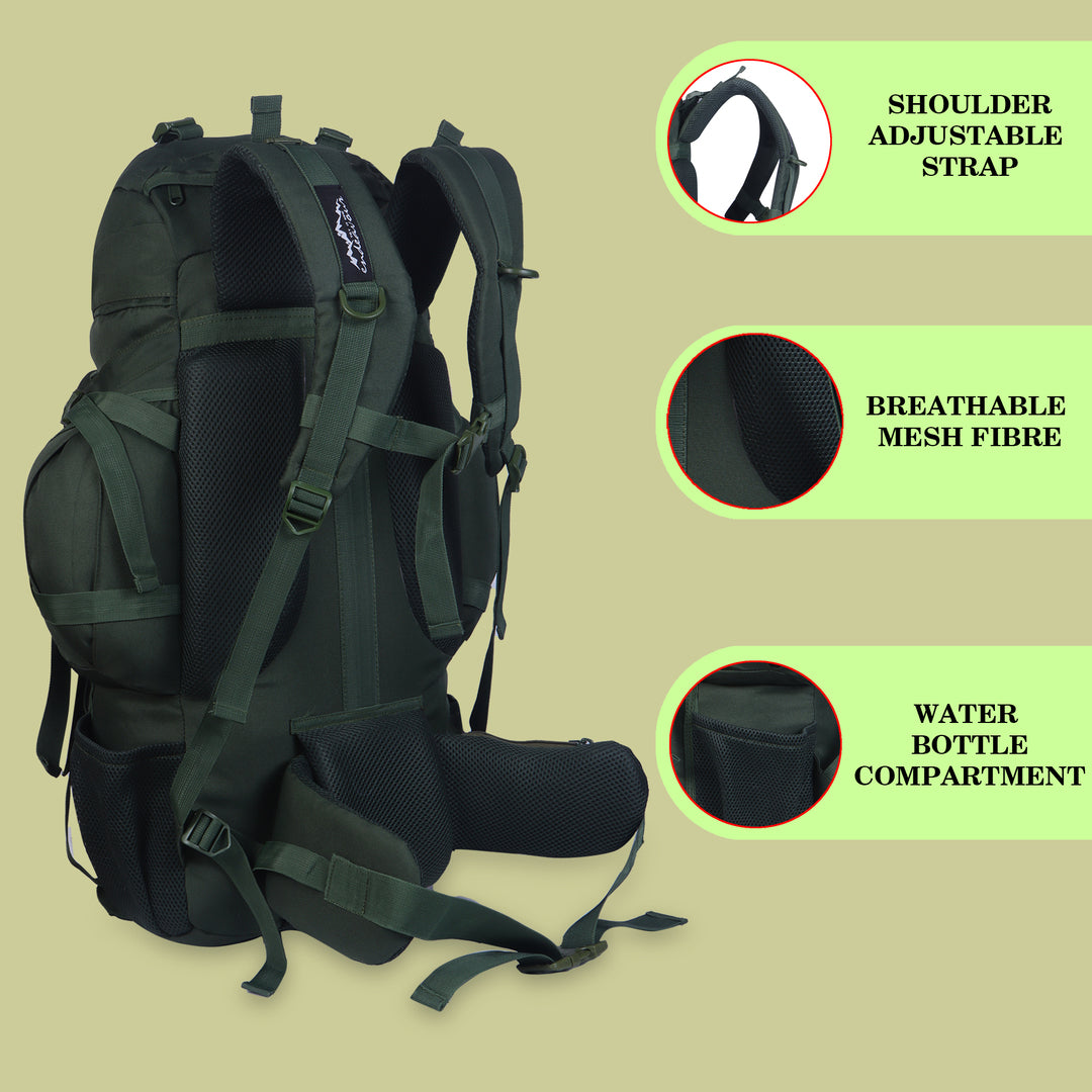 Endeavour K2 Military Rucksack For Hiking/Camping/Trekking with Rain Cover/Shoe & Laptop Compartment - 50 Ltr