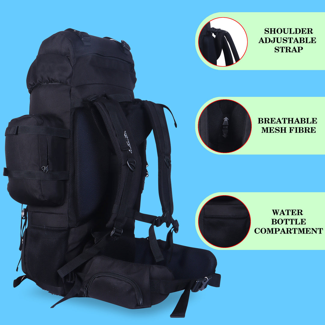 Endeavour Everest Military Rucksack For Hiking/Camping/Trekking with Rain Cover/Shoe & Laptop Compartment - 75 Ltr