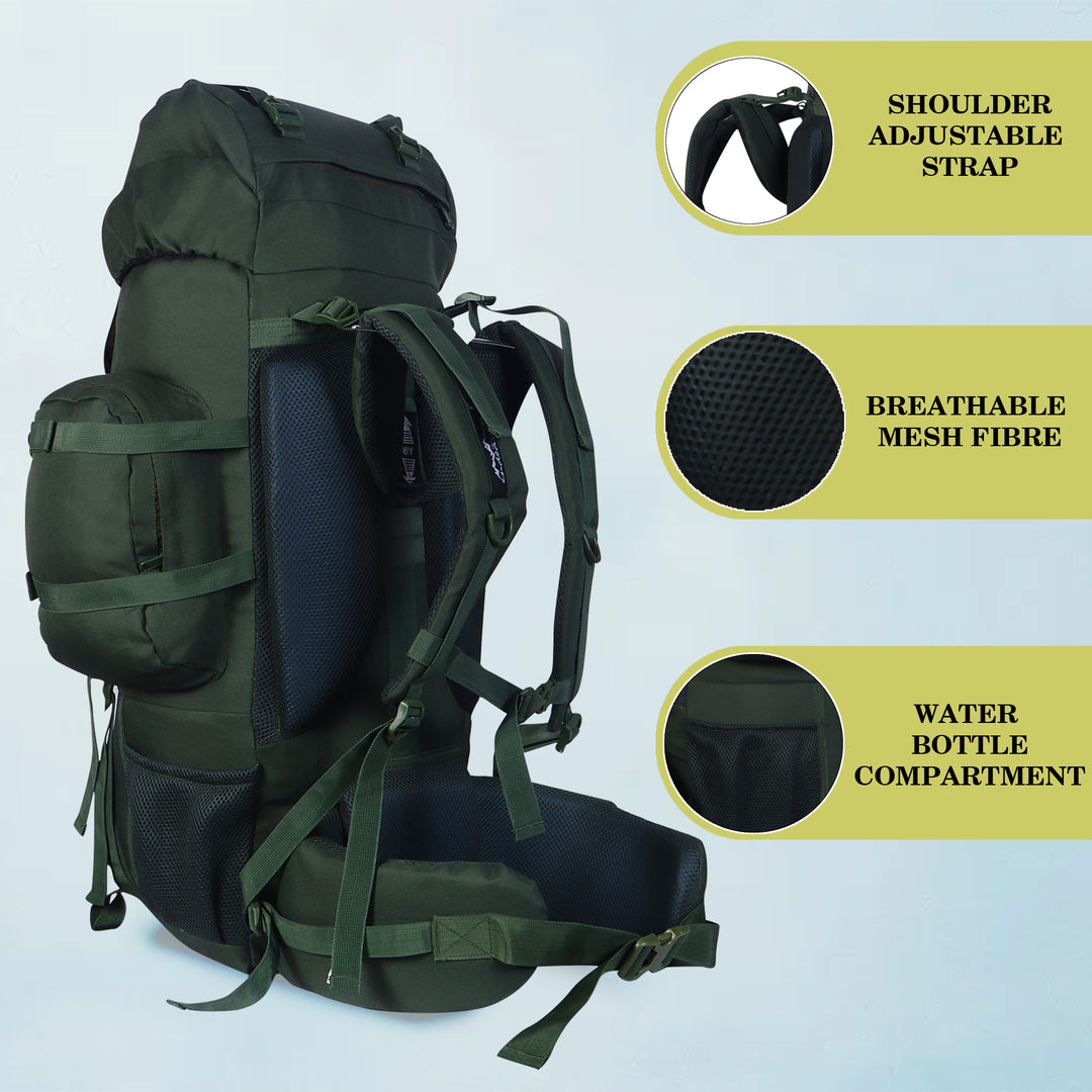 Endeavour Everest Military Rucksack For Hiking/Camping/Trekking with Rain Cover/Shoe & Laptop Compartment - 75 Ltr