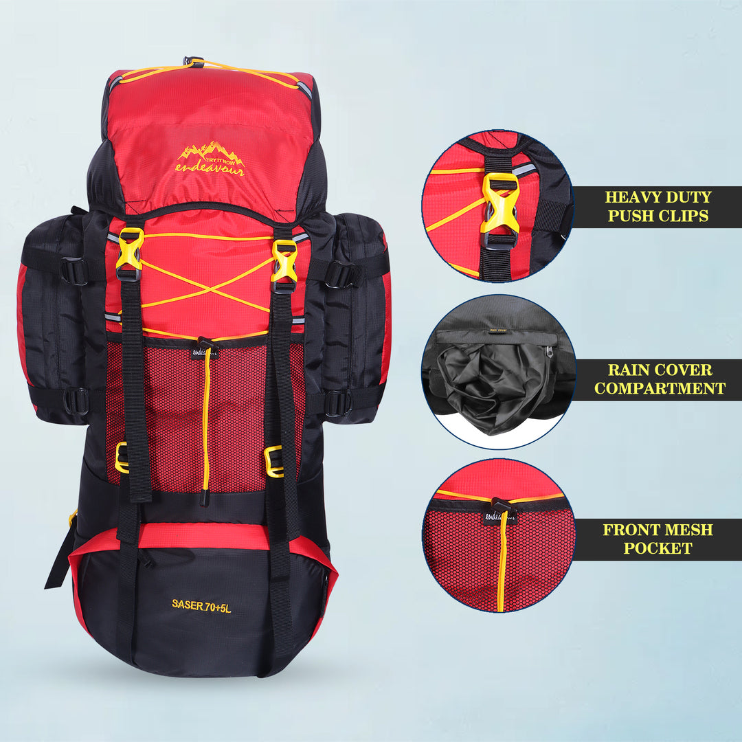 Endeavour Saser Rucksack For Hiking/Camping/Trekking with Rain Cover/Shoe Compartment - 75 Ltr