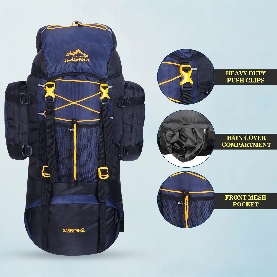 Endeavour Saser Rucksack For Hiking/Camping/Trekking with Rain Cover/Shoe Compartment - 75 Ltr