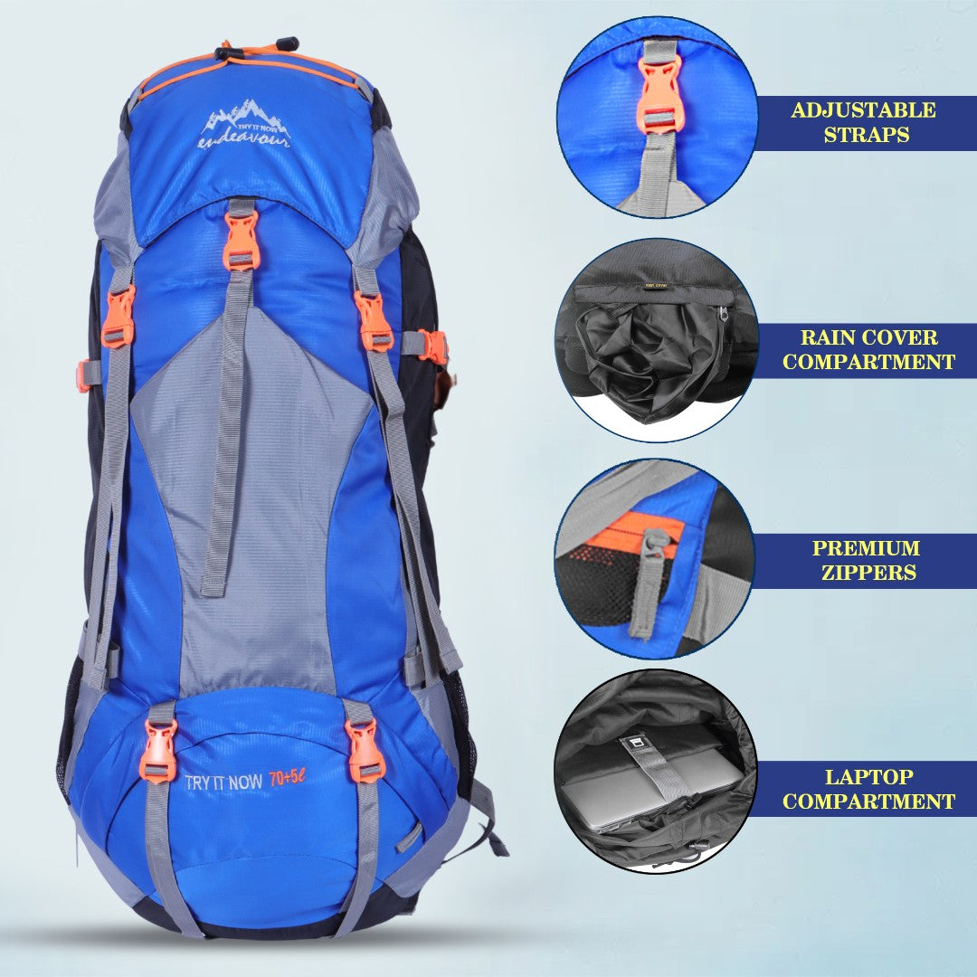 Endeavour Mount Rucksack For Hiking/Camping/Trekking with Rain Cover/Shoe & Laptop Compartment - 75 Ltr