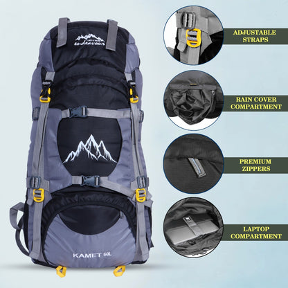 Endeavour Kamet Rucksack For Hiking/Camping/Trekking with Rain Cover/Shoe & Laptop Compartment - 60 Ltr