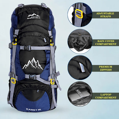 Endeavour Kamet Rucksack For Hiking/Camping/Trekking with Rain Cover/Shoe & Laptop Compartment - 60 Ltr