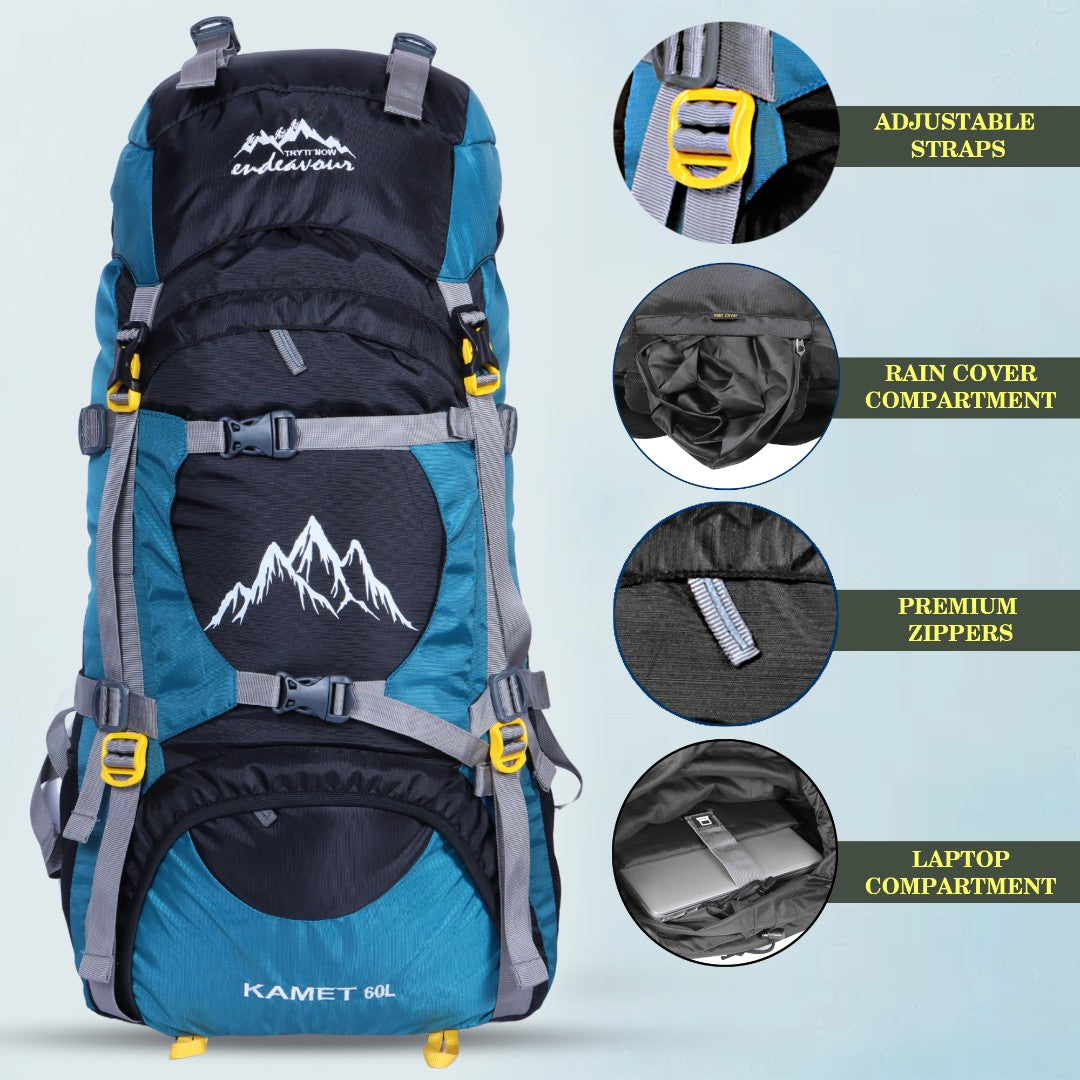 Endeavour Kamet Rucksack For Hiking/Camping/Trekking with Rain Cover/Shoe & Laptop Compartment - 60 Ltr