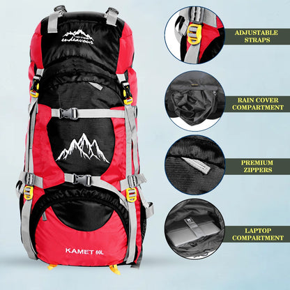 Endeavour Kamet Rucksack For Hiking/Camping/Trekking with Rain Cover/Shoe & Laptop Compartment - 60 Ltr
