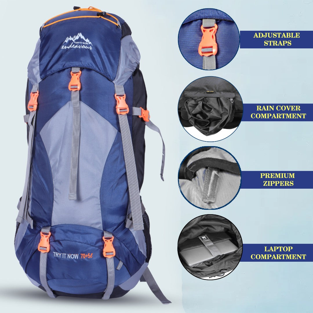 Endeavour Mount Rucksack For Hiking/Camping/Trekking with Rain Cover/Shoe & Laptop Compartment - 75 Ltr