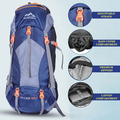 Endeavour Mount Rucksack For Hiking/Camping/Trekking with Rain Cover/Shoe & Laptop Compartment - 75 Ltr