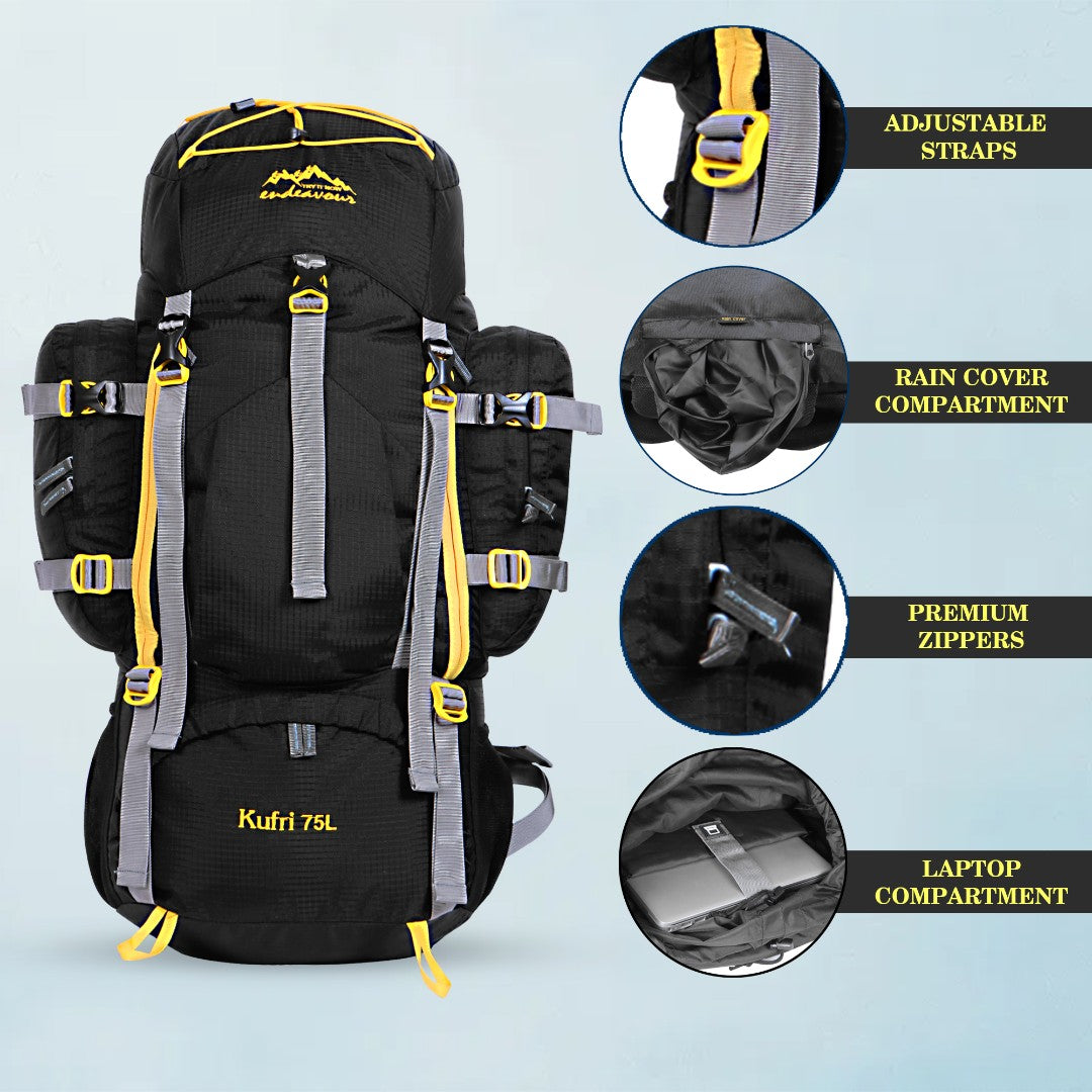 Endeavour Kurfi Front Open Rucksack For Hiking/Camping/Trekking with Rain Cover/Shoe & Laptop Compartment - 75 Ltr