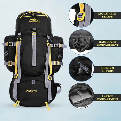 Endeavour Kurfi Front Open Rucksack For Hiking/Camping/Trekking with Rain Cover/Shoe & Laptop Compartment - 75 Ltr