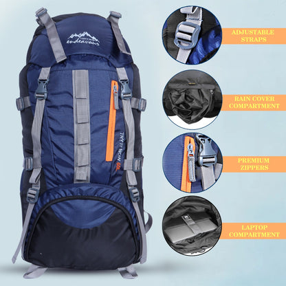 Endeavour Snow Rucksack for Hiking/Camping/Trekking with Rain Cover/Shoe & Laptop Compartment - 60 Ltr