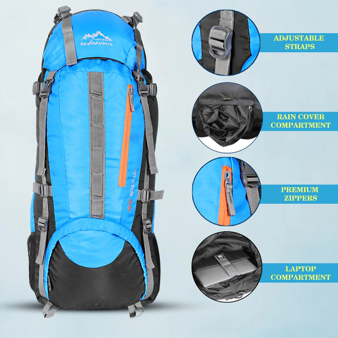 Endeavour Ocean Rucksack For Hiking/Camping/Trekking with Rain Cover/Shoe & Laptop Compartment - 75 Ltr