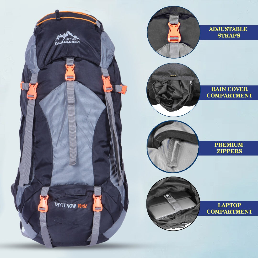 Endeavour Mount Rucksack For Hiking/Camping/Trekking with Rain Cover/Shoe & Laptop Compartment - 75 Ltr