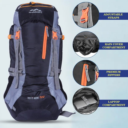 Endeavour Bold Rucksack For Hiking/Camping/Trekking with Rain Cover/Shoe & Laptop Compartment - 75 Ltr