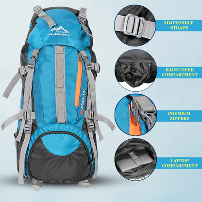 Endeavour Snow Rucksack for Hiking/Camping/Trekking with Rain Cover/Shoe & Laptop Compartment - 60 Ltr