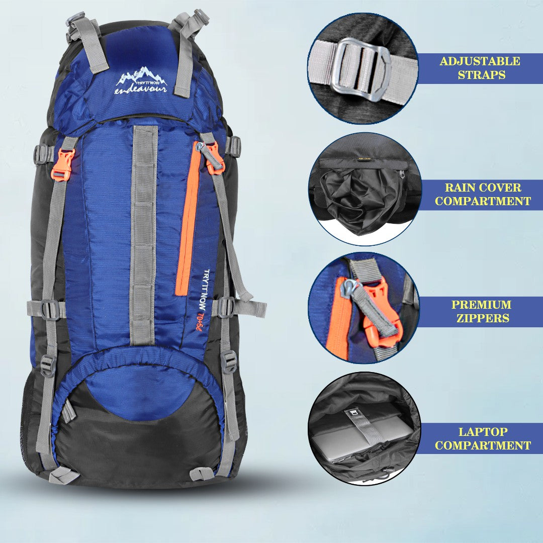 Endeavour Ocean Rucksack For Hiking/Camping/Trekking with Rain Cover/Shoe & Laptop Compartment - 75 Ltr