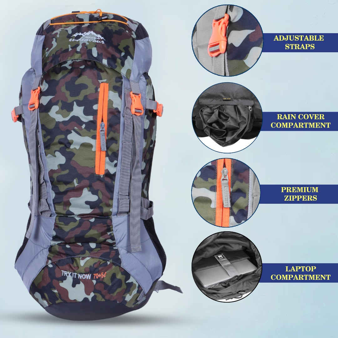 Endeavour Bold Rucksack For Hiking/Camping/Trekking with Rain Cover/Shoe & Laptop Compartment - 75 Ltr