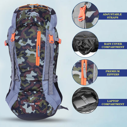 Endeavour Bold Rucksack For Hiking/Camping/Trekking with Rain Cover/Shoe & Laptop Compartment - 75 Ltr