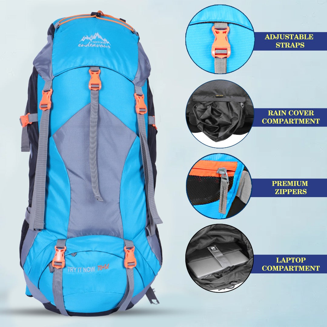 Endeavour Mount Rucksack For Hiking/Camping/Trekking with Rain Cover/Shoe & Laptop Compartment - 75 Ltr
