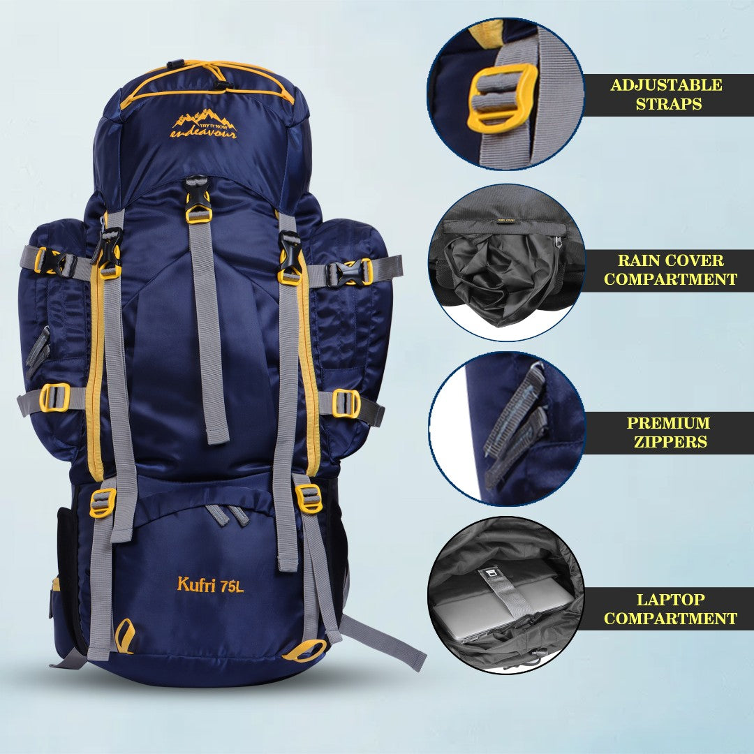 Endeavour Kurfi Front Open Rucksack For Hiking/Camping/Trekking with Rain Cover/Shoe & Laptop Compartment - 75 Ltr