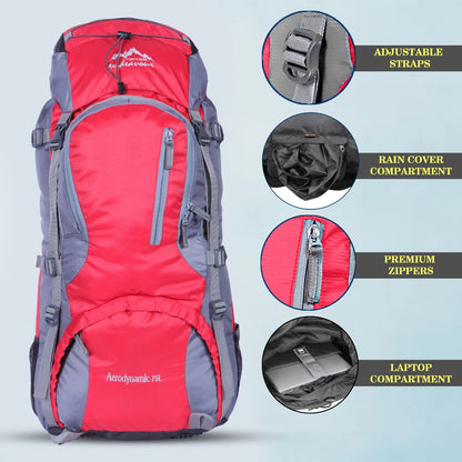 Endeavour Aerodynamic Rucksack For Hiking/Camping/Trekking with Rain Cover/Shoe & Laptop Compartment - 75 Ltr