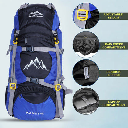 Endeavour Kamet Rucksack For Hiking/Camping/Trekking with Rain Cover/Shoe & Laptop Compartment - 60 Ltr