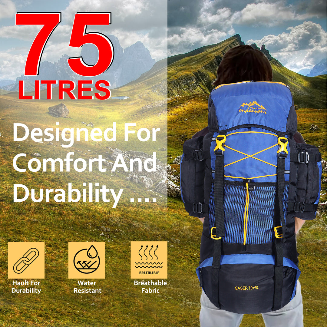 Endeavour Saser Rucksack For Hiking/Camping/Trekking with Rain Cover/Shoe Compartment - 75 Ltr
