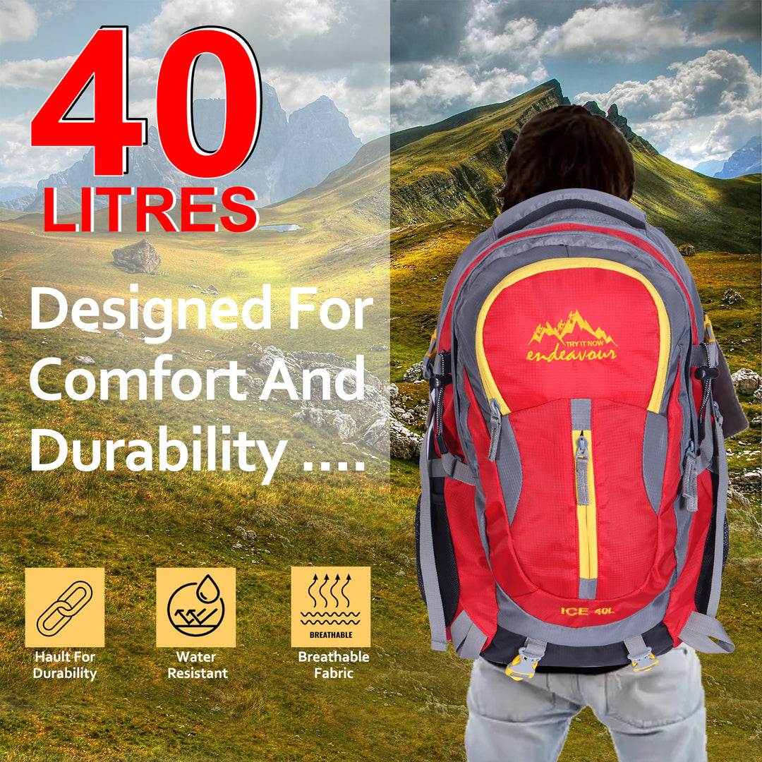 Endeavour Ice Rucksack For Hiking/Camping/Trekking with Rain Cover – 40 LTR