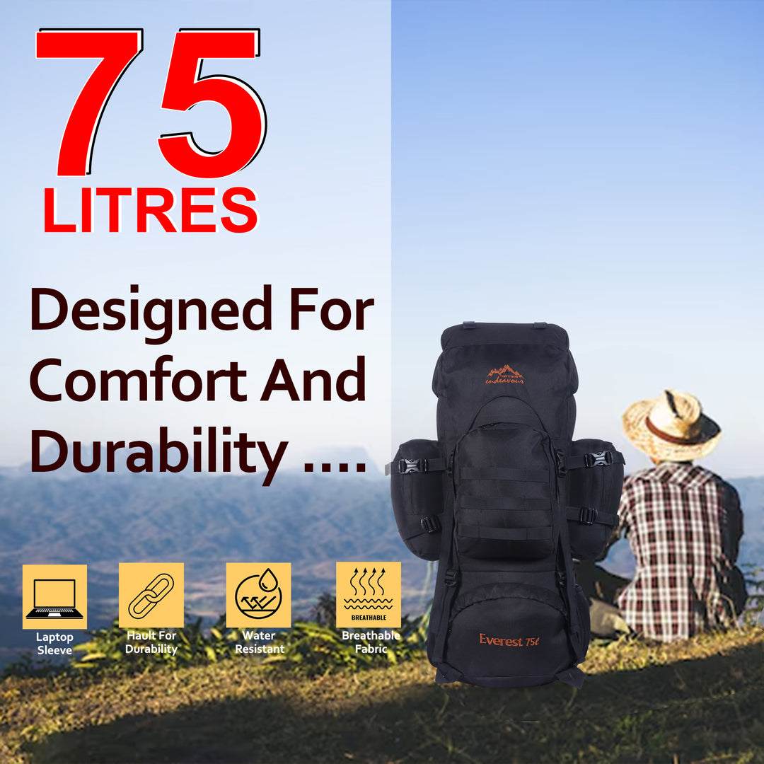 Endeavour Everest Military Rucksack For Hiking/Camping/Trekking with Rain Cover/Shoe & Laptop Compartment - 75 Ltr