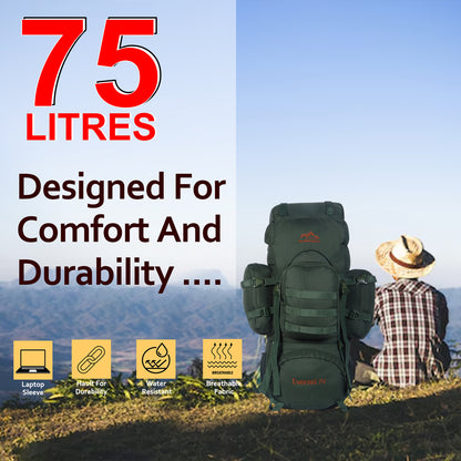 Endeavour Everest Military Rucksack For Hiking/Camping/Trekking with Rain Cover/Shoe & Laptop Compartment - 75 Ltr
