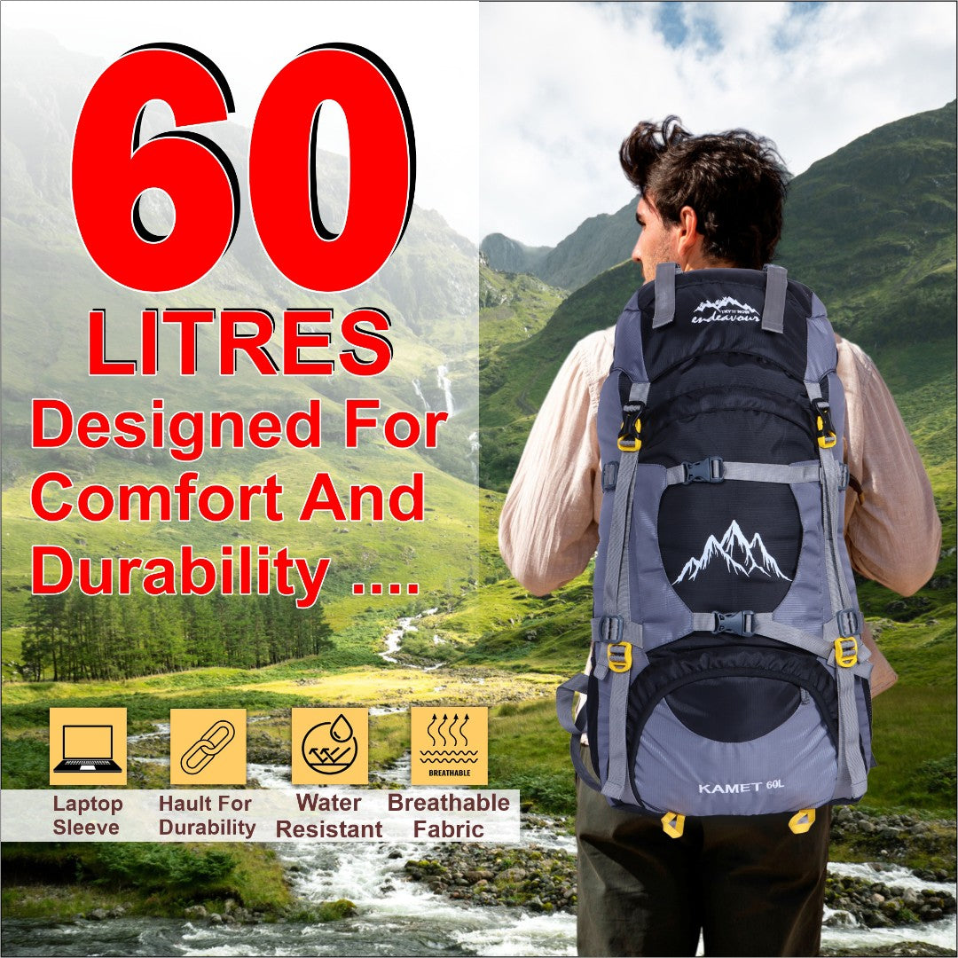 Endeavour Kamet Rucksack For Hiking/Camping/Trekking with Rain Cover/Shoe & Laptop Compartment - 60 Ltr