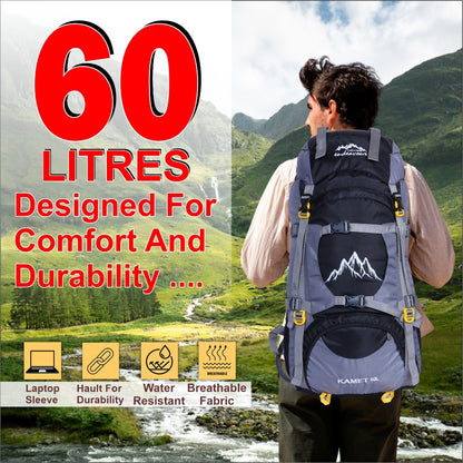 Endeavour Kamet Rucksack For Hiking/Camping/Trekking with Rain Cover/Shoe & Laptop Compartment - 60 Ltr