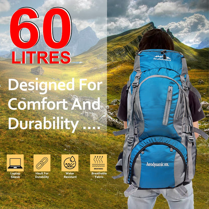 Endeavour Aerodynamic Rucksack For Hiking/Camping/Trekking with Rain Cover/Shoe & Laptop Compartment - 60 Ltr