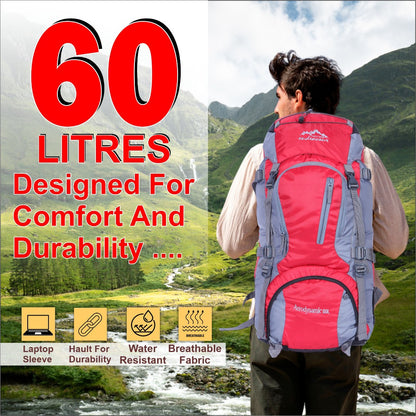 Endeavour Aerodynamic Rucksack For Hiking/Camping/Trekking with Rain Cover/Shoe & Laptop Compartment - 60 Ltr