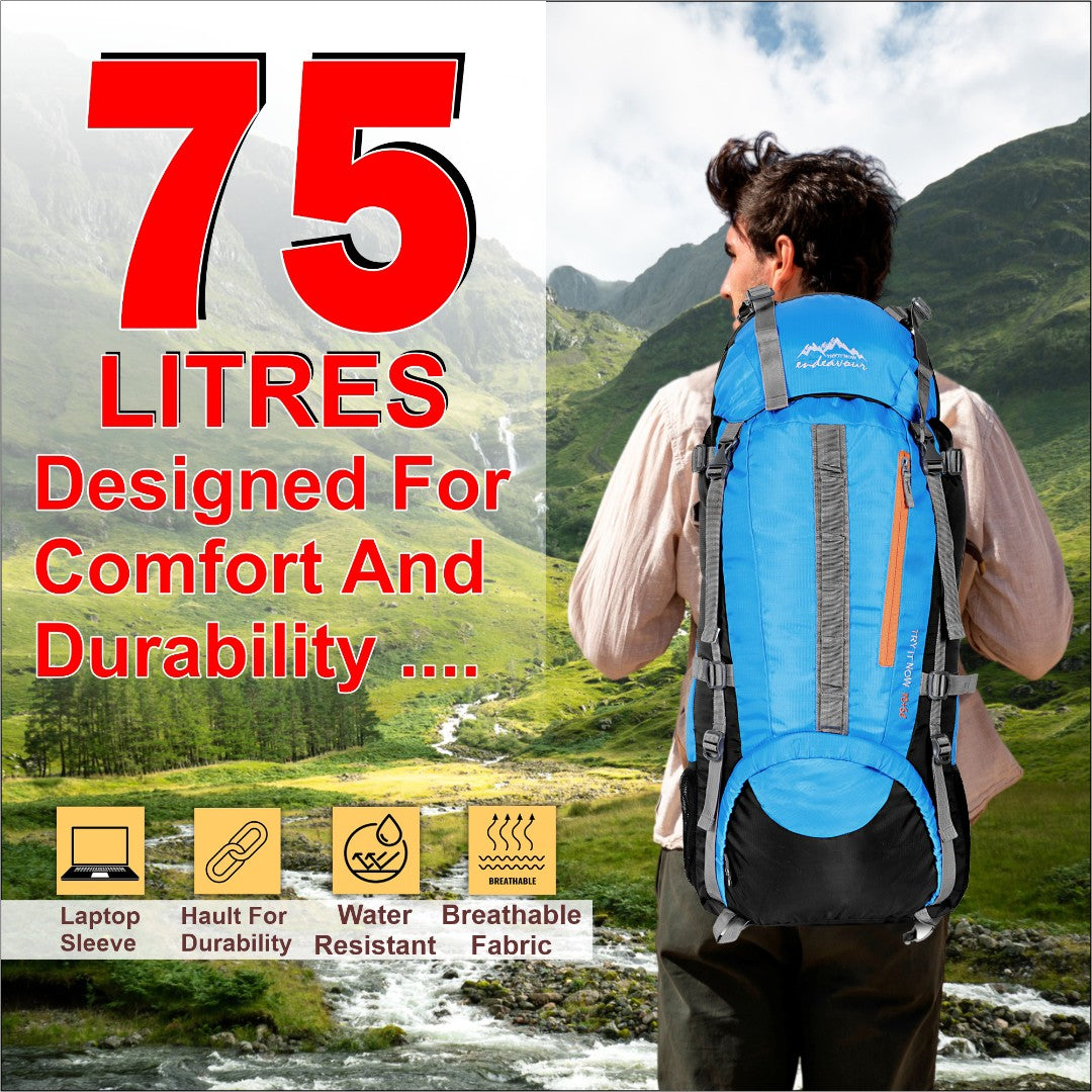 Endeavour Ocean Rucksack For Hiking/Camping/Trekking with Rain Cover/Shoe & Laptop Compartment - 75 Ltr