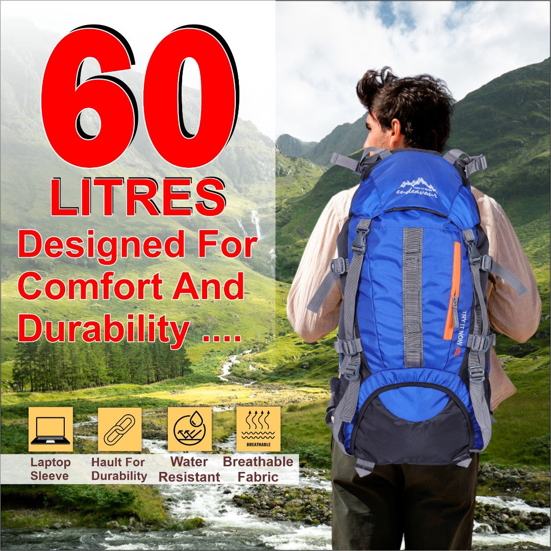 Endeavour Snow Rucksack for Hiking/Camping/Trekking with Rain Cover/Shoe & Laptop Compartment - 60 Ltr
