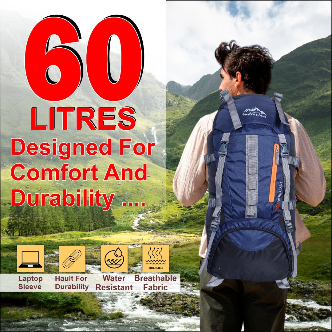Endeavour Snow Rucksack for Hiking/Camping/Trekking with Rain Cover/Shoe & Laptop Compartment - 60 Ltr