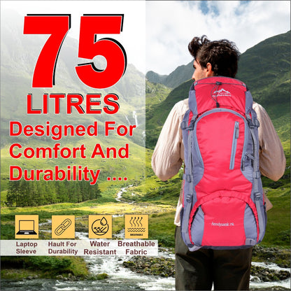 Endeavour Aerodynamic Rucksack For Hiking/Camping/Trekking with Rain Cover/Shoe & Laptop Compartment - 75 Ltr