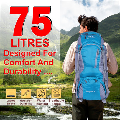 Endeavour Aerodynamic Rucksack For Hiking/Camping/Trekking with Rain Cover/Shoe & Laptop Compartment - 75 Ltr