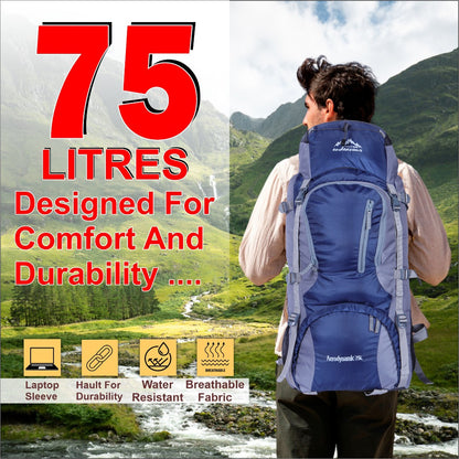 Endeavour Aerodynamic Rucksack For Hiking/Camping/Trekking with Rain Cover/Shoe & Laptop Compartment - 75 Ltr