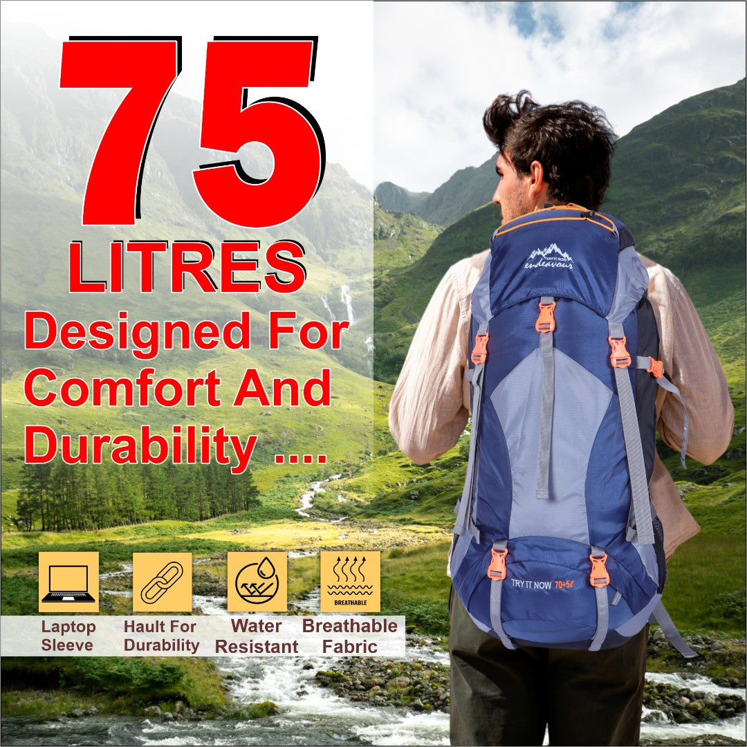 Endeavour Mount Rucksack For Hiking/Camping/Trekking with Rain Cover/Shoe & Laptop Compartment - 75 Ltr