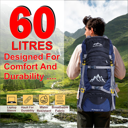 Endeavour Kamet Rucksack For Hiking/Camping/Trekking with Rain Cover/Shoe & Laptop Compartment - 60 Ltr