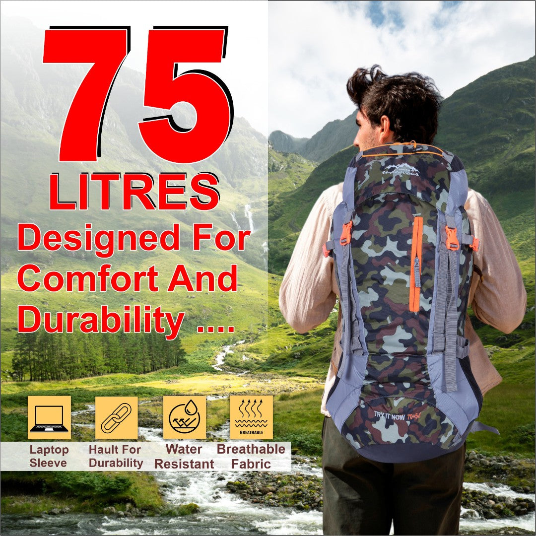 Endeavour Bold Rucksack For Hiking/Camping/Trekking with Rain Cover/Shoe & Laptop Compartment - 75 Ltr