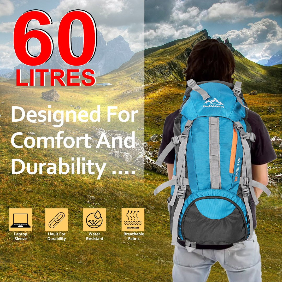 Endeavour Snow Rucksack for Hiking/Camping/Trekking with Rain Cover/Shoe & Laptop Compartment - 60 Ltr