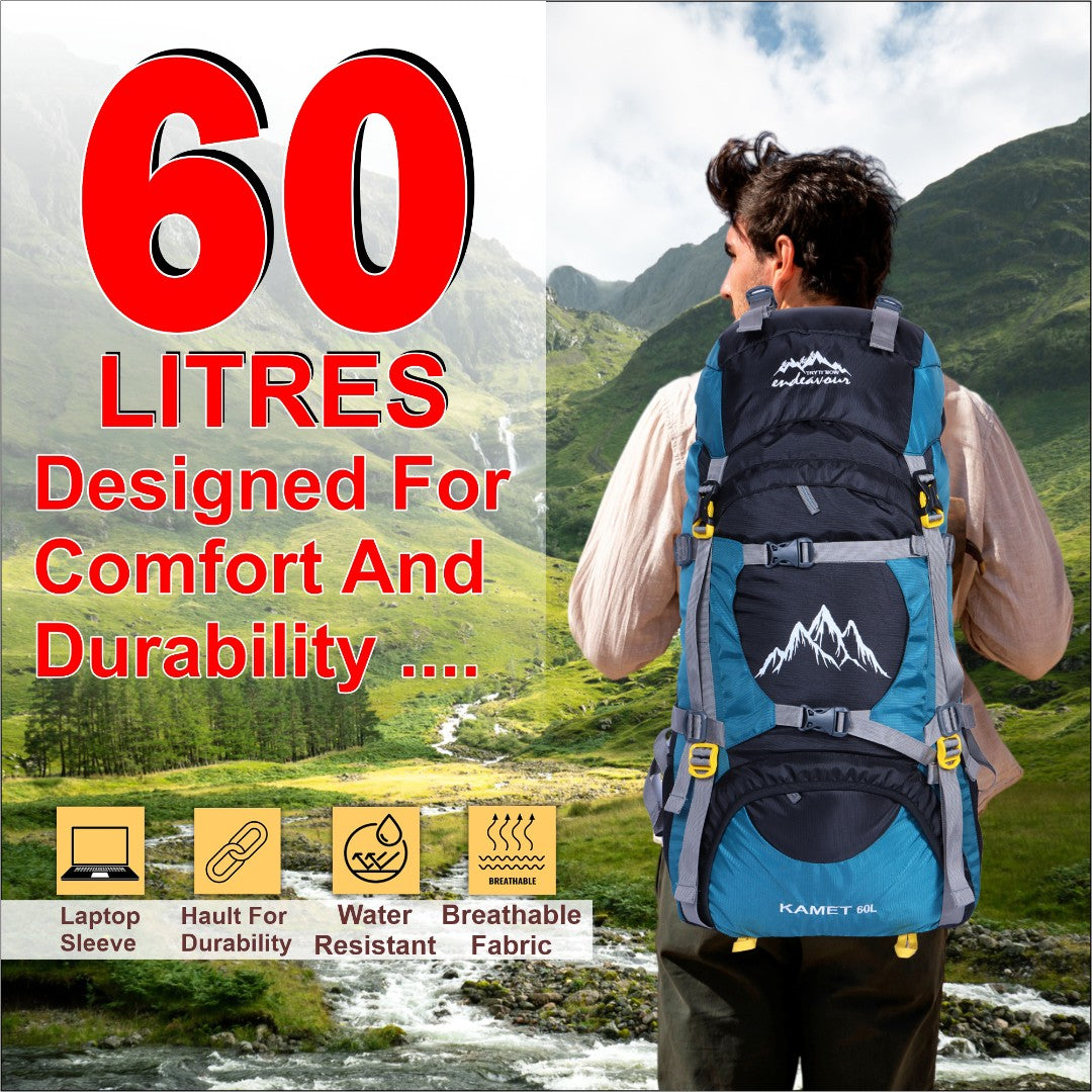Endeavour Kamet Rucksack For Hiking/Camping/Trekking with Rain Cover/Shoe & Laptop Compartment - 60 Ltr